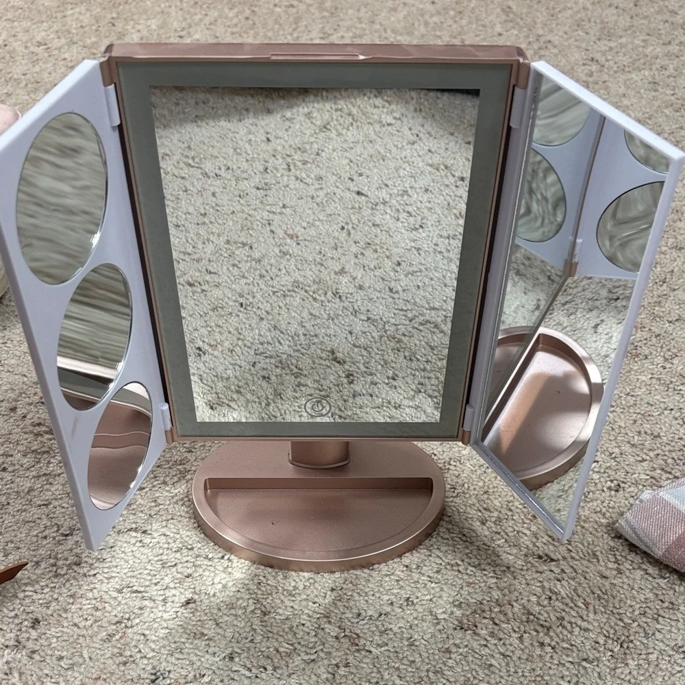 Marble Vanity Mirror with Rose Gold Base